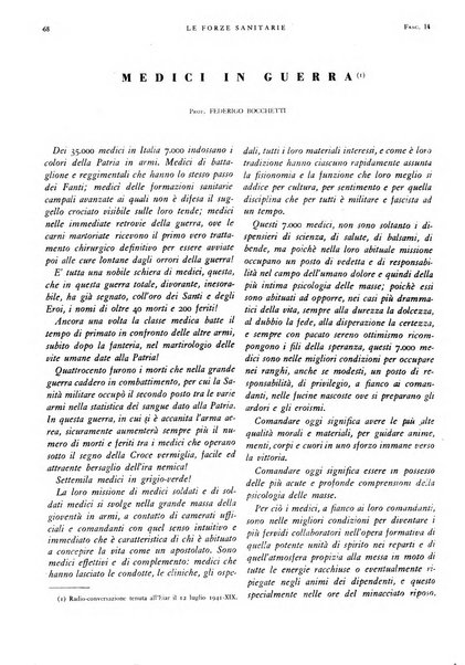 Le forze sanitarie organo ufficiale del Sindacato nazionale fascista dei medici e degli ordini dei medici