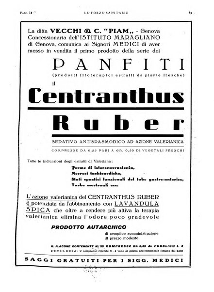 Le forze sanitarie organo ufficiale del Sindacato nazionale fascista dei medici e degli ordini dei medici