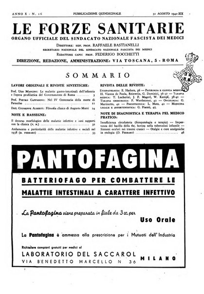 Le forze sanitarie organo ufficiale del Sindacato nazionale fascista dei medici e degli ordini dei medici