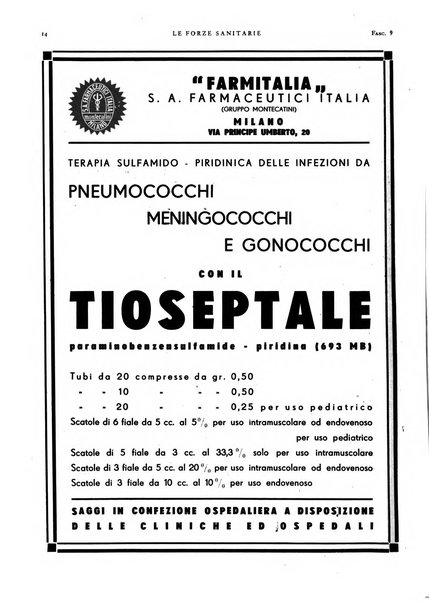 Le forze sanitarie organo ufficiale del Sindacato nazionale fascista dei medici e degli ordini dei medici