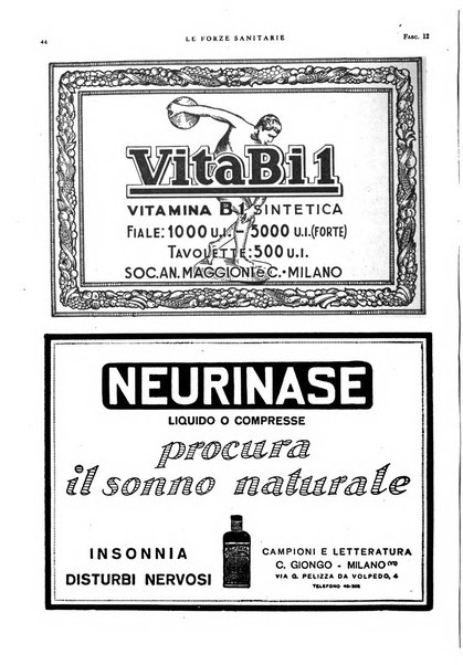 Le forze sanitarie organo ufficiale del Sindacato nazionale fascista dei medici e degli ordini dei medici