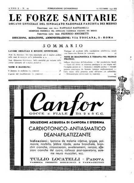 Le forze sanitarie organo ufficiale del Sindacato nazionale fascista dei medici e degli ordini dei medici