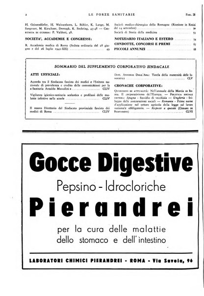 Le forze sanitarie organo ufficiale del Sindacato nazionale fascista dei medici e degli ordini dei medici