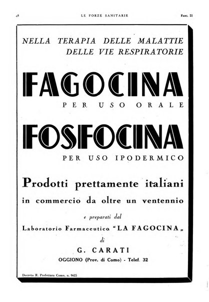 Le forze sanitarie organo ufficiale del Sindacato nazionale fascista dei medici e degli ordini dei medici