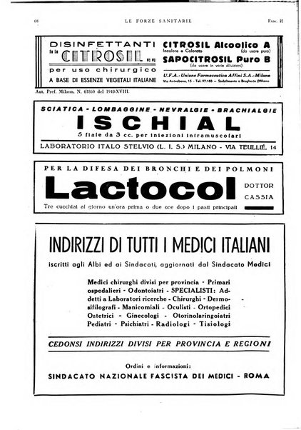 Le forze sanitarie organo ufficiale del Sindacato nazionale fascista dei medici e degli ordini dei medici