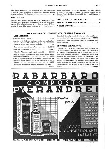 Le forze sanitarie organo ufficiale del Sindacato nazionale fascista dei medici e degli ordini dei medici