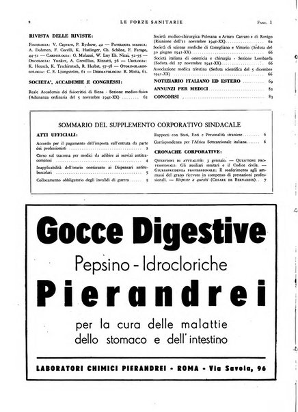 Le forze sanitarie organo ufficiale del Sindacato nazionale fascista dei medici e degli ordini dei medici