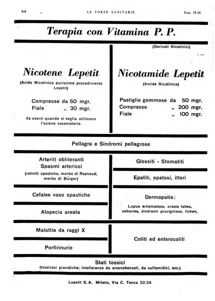 Le forze sanitarie organo ufficiale del Sindacato nazionale fascista dei medici e degli ordini dei medici