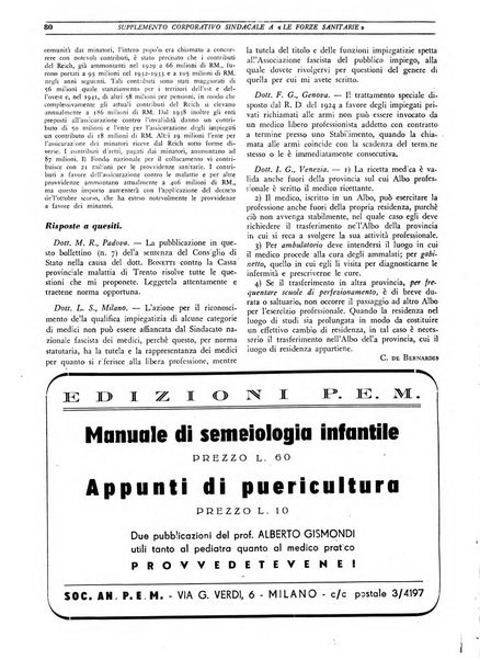 Le forze sanitarie organo ufficiale del Sindacato nazionale fascista dei medici e degli ordini dei medici