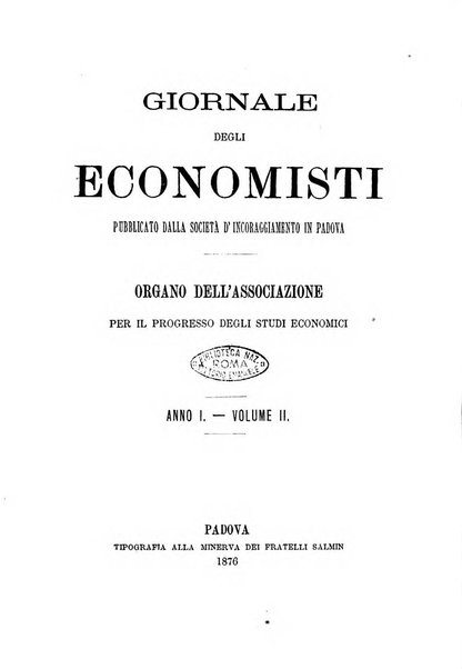 Giornale degli economisti organo dell'Associazione per il progresso degli studi economici