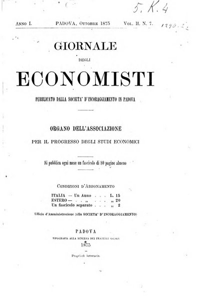 Giornale degli economisti organo dell'Associazione per il progresso degli studi economici