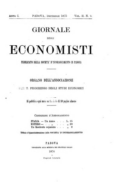 Giornale degli economisti organo dell'Associazione per il progresso degli studi economici