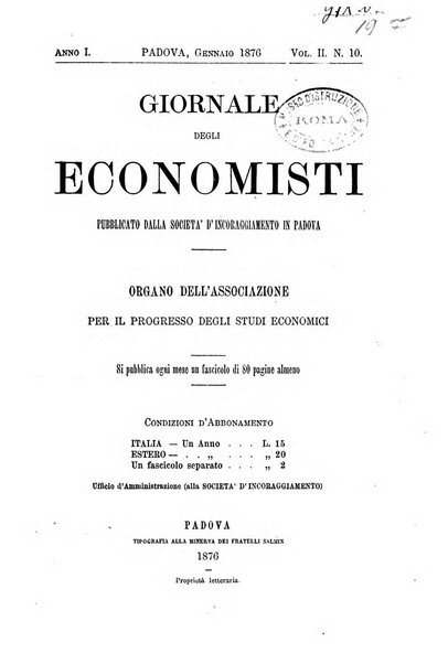 Giornale degli economisti organo dell'Associazione per il progresso degli studi economici