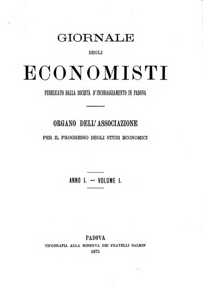 Giornale degli economisti organo dell'Associazione per il progresso degli studi economici