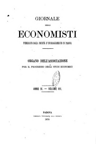 Giornale degli economisti organo dell'Associazione per il progresso degli studi economici