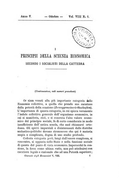 Giornale degli economisti organo dell'Associazione per il progresso degli studi economici