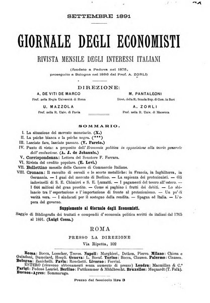 Giornale degli economisti organo dell'Associazione per il progresso degli studi economici