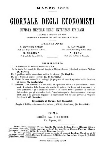 Giornale degli economisti organo dell'Associazione per il progresso degli studi economici