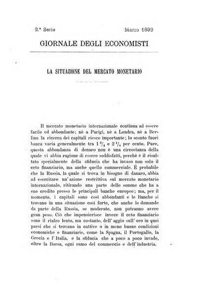 Giornale degli economisti organo dell'Associazione per il progresso degli studi economici