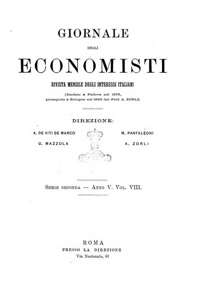 Giornale degli economisti organo dell'Associazione per il progresso degli studi economici