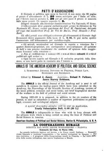 Giornale degli economisti organo dell'Associazione per il progresso degli studi economici