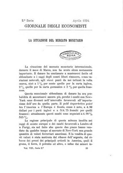 Giornale degli economisti organo dell'Associazione per il progresso degli studi economici