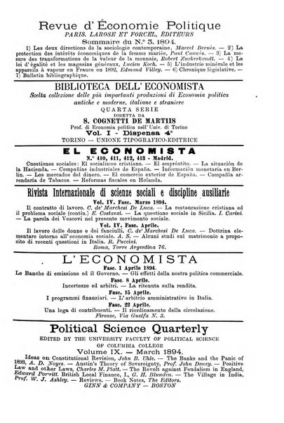 Giornale degli economisti organo dell'Associazione per il progresso degli studi economici