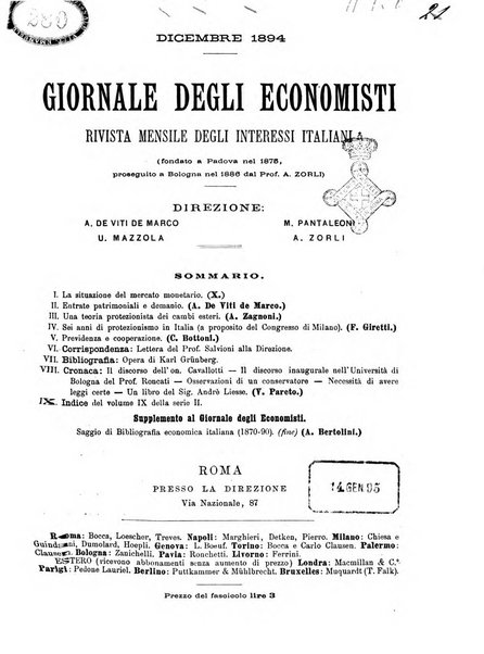 Giornale degli economisti organo dell'Associazione per il progresso degli studi economici