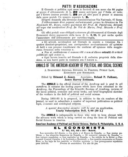 Giornale degli economisti organo dell'Associazione per il progresso degli studi economici