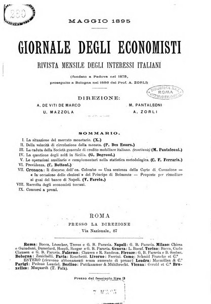 Giornale degli economisti organo dell'Associazione per il progresso degli studi economici