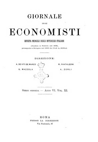 Giornale degli economisti organo dell'Associazione per il progresso degli studi economici