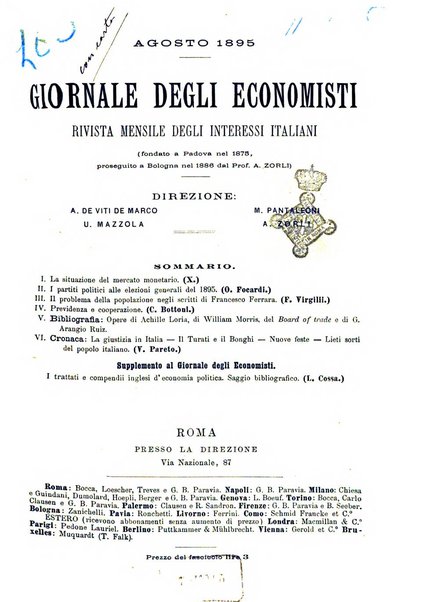 Giornale degli economisti organo dell'Associazione per il progresso degli studi economici