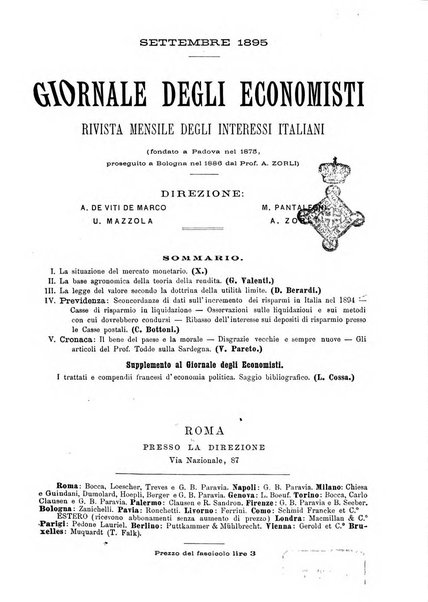 Giornale degli economisti organo dell'Associazione per il progresso degli studi economici