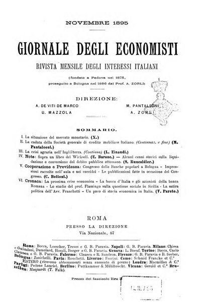 Giornale degli economisti organo dell'Associazione per il progresso degli studi economici