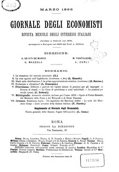 Giornale degli economisti organo dell'Associazione per il progresso degli studi economici