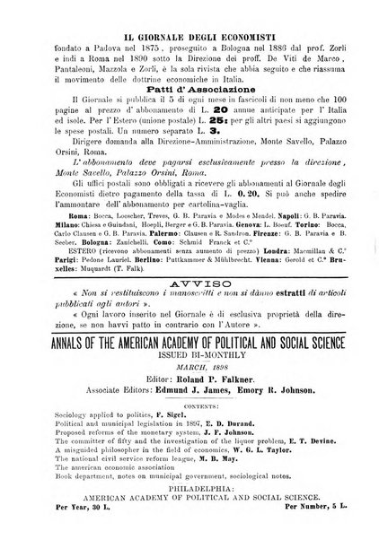 Giornale degli economisti organo dell'Associazione per il progresso degli studi economici