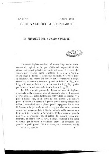 Giornale degli economisti organo dell'Associazione per il progresso degli studi economici