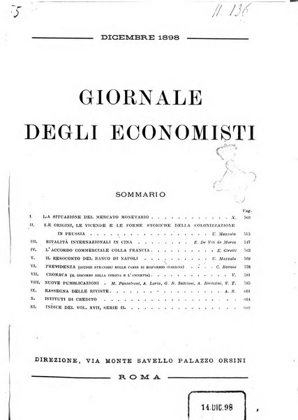 Giornale degli economisti organo dell'Associazione per il progresso degli studi economici