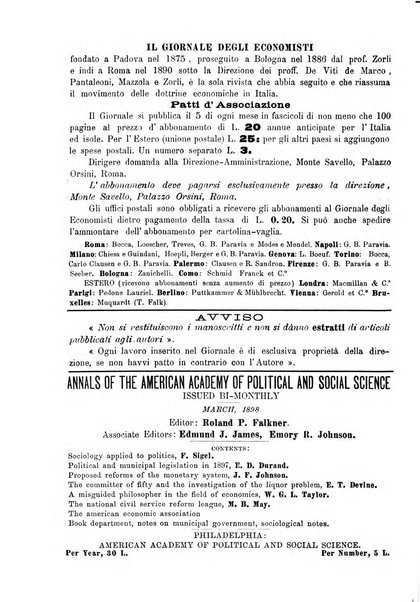 Giornale degli economisti organo dell'Associazione per il progresso degli studi economici