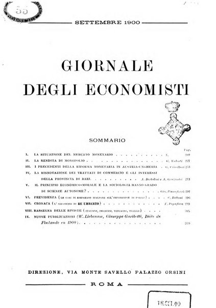 Giornale degli economisti organo dell'Associazione per il progresso degli studi economici