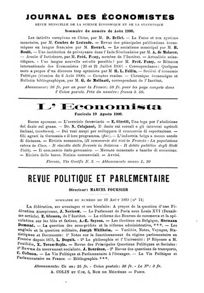 Giornale degli economisti organo dell'Associazione per il progresso degli studi economici