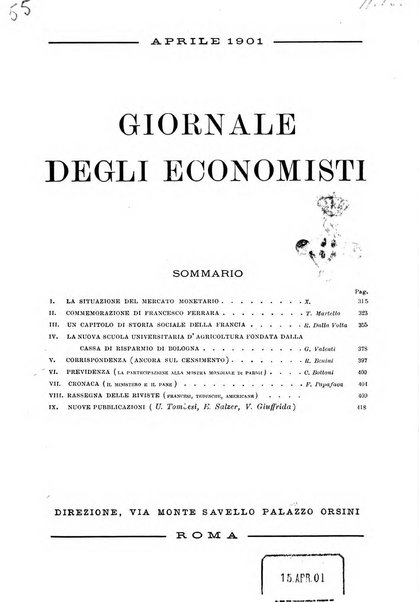 Giornale degli economisti organo dell'Associazione per il progresso degli studi economici