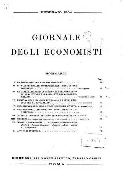 Giornale degli economisti organo dell'Associazione per il progresso degli studi economici