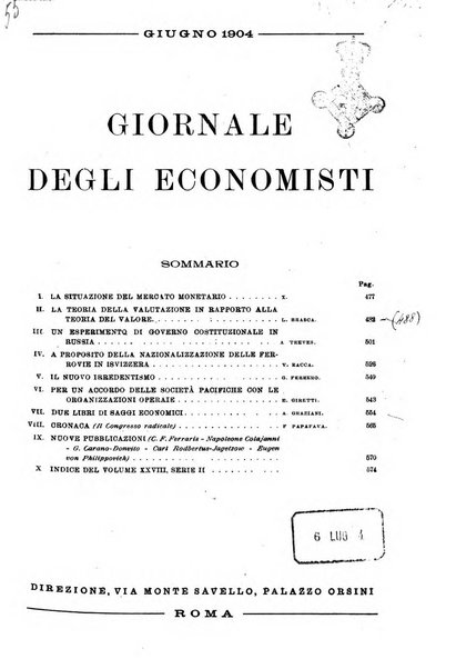 Giornale degli economisti organo dell'Associazione per il progresso degli studi economici