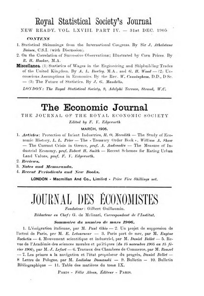 Giornale degli economisti organo dell'Associazione per il progresso degli studi economici