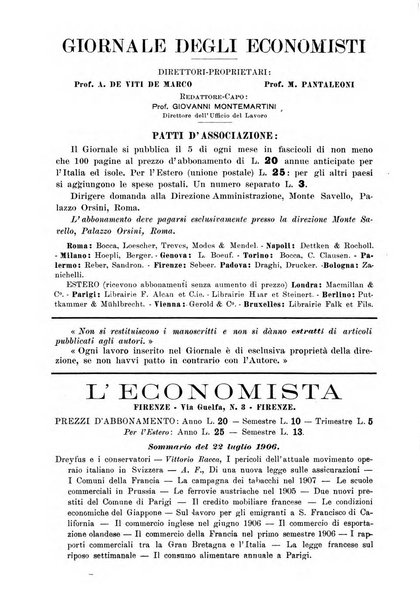 Giornale degli economisti organo dell'Associazione per il progresso degli studi economici