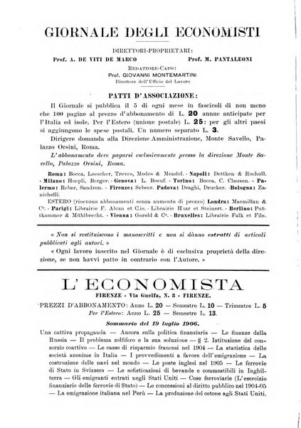 Giornale degli economisti organo dell'Associazione per il progresso degli studi economici