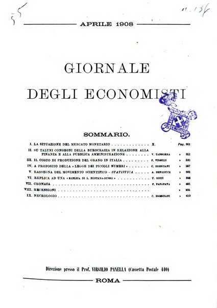 Giornale degli economisti organo dell'Associazione per il progresso degli studi economici