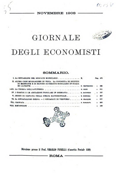 Giornale degli economisti organo dell'Associazione per il progresso degli studi economici