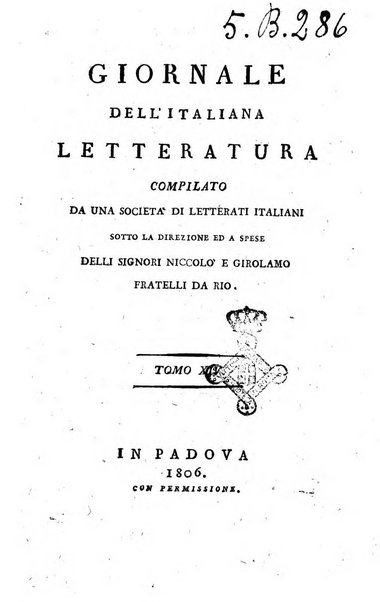 Giornale dell'italiana letteratura